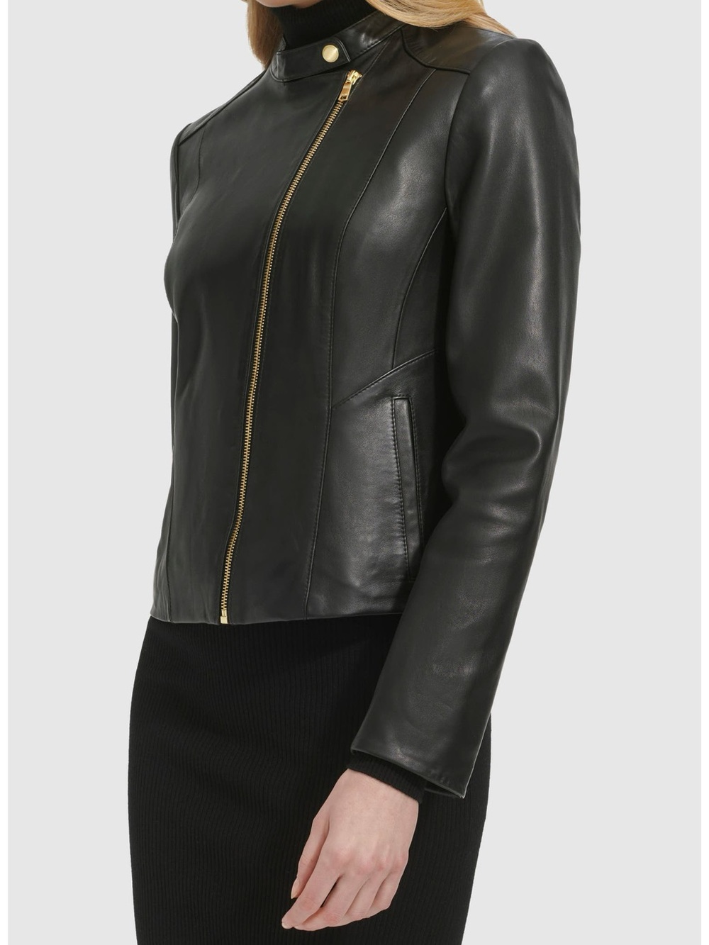 Cole Haan Band Collar Leather Moto Jacket Brand New W/Tags - Picture 2 of 3